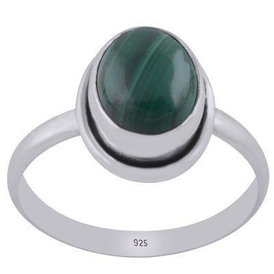 Plain Wire Around Malachite Oval Shape 925 Sterling Solid Silver Ring - R3400691-157