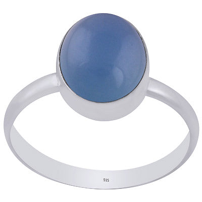 Gorgeous Plain Blue Chalcedony Oval Shape 925 Sterling Solid Silver Ring - R3400695-35