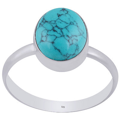 Gorgeous Plain Turquoise Oval Shape 925 Sterling Solid Silver Ring - R3400695-5