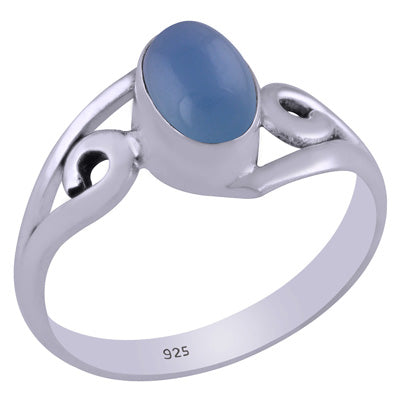 Beautiful Handwork Around Blue Chalcedony Oval Shape 925 Sterling Solid Silver Ring - R3400696-542