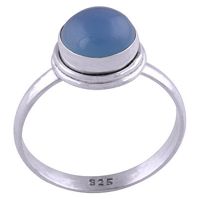 Stunning Plain Blue Chalcedony Round Shape 925 Sterling Solid Silver Ring - R3400734-222