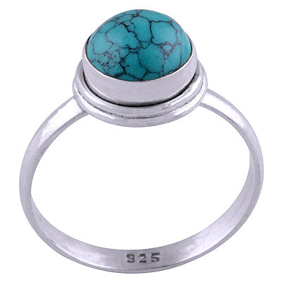 Stunning Plain Turquoise Round Shape 925 Sterling Solid Silver Ring - R3400734-3