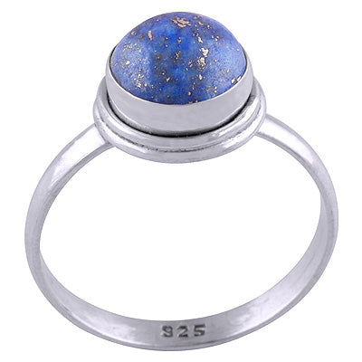 Stunning Plain Lapis Round Shape 925 Sterling Solid Silver Ring - R3400734-5