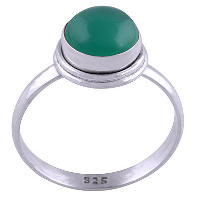 Stunning Plain Green Onyx Round Shape 925 Sterling Solid Silver Ring - R3400734-6