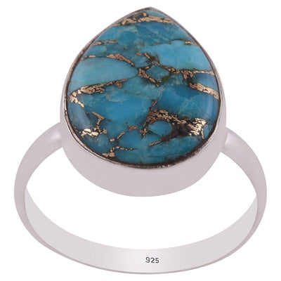 Beautiful Gemstone Blue Copper Turquoise Pear Shape 925 Sterling Solid Silver Ring - R3400740-85
