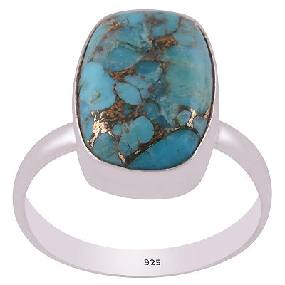 Beautiful Gemstone Blue Copper Turquoise Rectangle Shape 925 Sterling Solid Silver Ring - R3400740-91