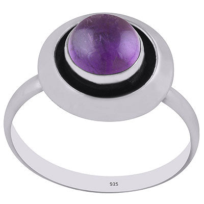 Gorgeous Plain Band Around Amethyst Round Shape 925 Sterling Solid Silver Ring - R3400741-51