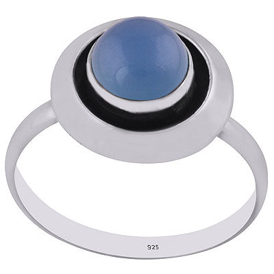 Gorgeous Plain Band Around Blue Chalcedony Round Shape 925 Sterling Solid Silver Ring - R3400741-59
