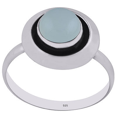 Gorgeous Plain Band Around Aqua Chalcedony Round Shape 925 Sterling Solid Silver Ring - R3400741-60