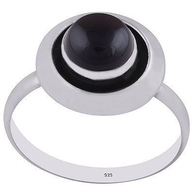 Gorgeous Plain Band Around Black Onyx Round Shape 925 Sterling Solid Silver Ring - R3400741-61