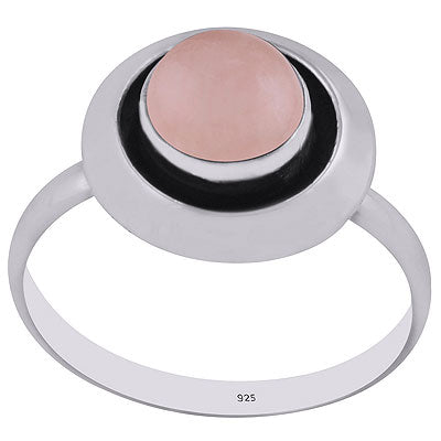 Gorgeous Plain Band Around Rose Quartz Round Shape 925 Sterling Solid Silver Ring - R3400741-64