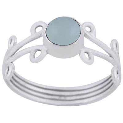 Beautifully Handcrafted Aqua Chalcedony Round Shape 925 Sterling Solid Silver Ring - R3400746-369