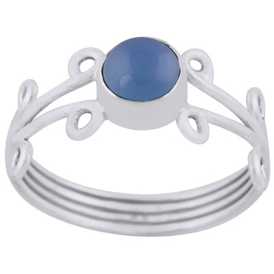 Beautifully Handcrafted Blue Chalcedony Round Shape 925 Sterling Solid Silver Ring - R3400746-77
