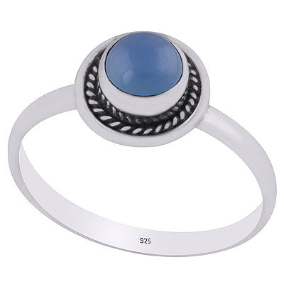Gorgeous Wire Work Around Blue Chalcedony Round Shape 925 Sterling Solid Silver Ring - R3400753-392