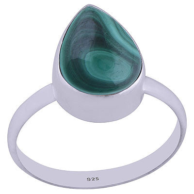 Beautiful Plain Malachite Pear Shape 925 Sterling Solid Silver Ring - R3400766-182