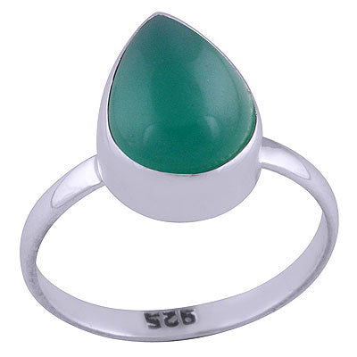 Beautiful Plain Green Onyx Pear Shape 925 Sterling Solid Silver Ring - R3400766-271