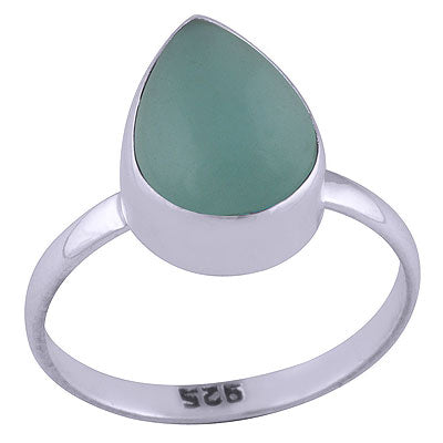 Beautiful Plain Aqua Chalcedony Pear Shape 925 Sterling Solid Silver Ring - R3400766-274