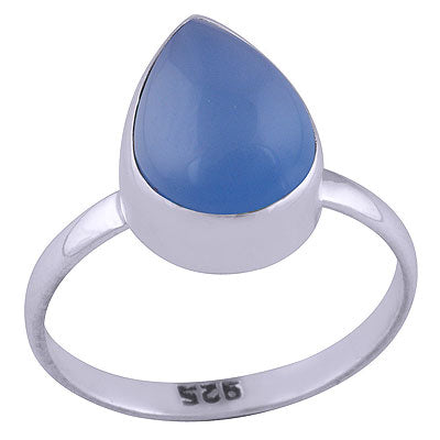 Beautiful Plain Blue Chalcedony Pear Shape 925 Sterling Solid Silver Ring - R3400766-275