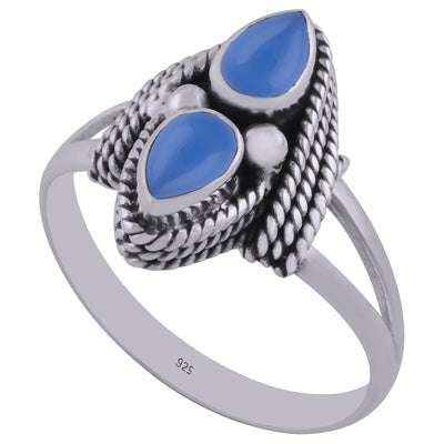 Beautiful Handwork Two Stone Blue Chalcedony Pear Shape 925 Sterling Solid Silver Ring - R3400814-78