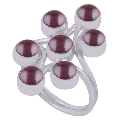 Stunning Multiple Gemstones Around Garnet Round Shape 925 Sterling Solid Silver Ring - R3400816-86