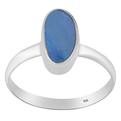Alluring Play of Colors Gemstone Australian Opal Fancy Shape 925 Sterling Solid Silver Ring - R3400825-394