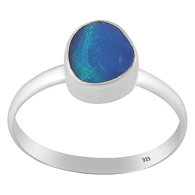 Alluring Play of Colors Gemstone Australian Opal Fancy Shape 925 Sterling Solid Silver Ring - R3400825-399