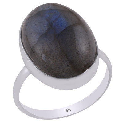 Gorgeous Plain Labradorite Oval Shape 925 Sterling Solid Silver Ring - R3400829-743