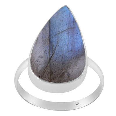 Gorgeous Plain Labradorite Pear Shape 925 Sterling Solid Silver Ring - R3400829-749