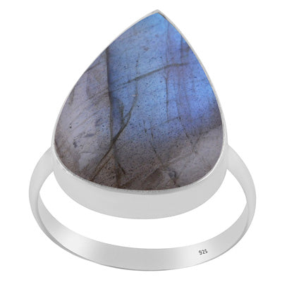 Gorgeous Plain Labradorite Pear Shape 925 Sterling Solid Silver Ring - R3400829-751