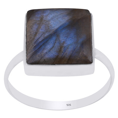 Gorgeous Plain Labradorite Square Shape 925 Sterling Solid Silver Ring - R3400829-754