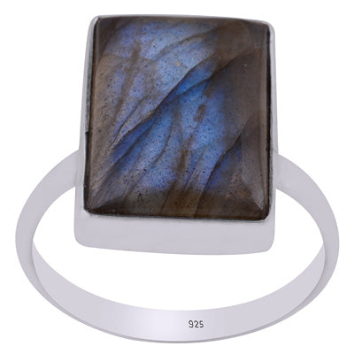 Gorgeous Plain Labradorite Rectangle Shape 925 Sterling Solid Silver Ring - R3400829-756