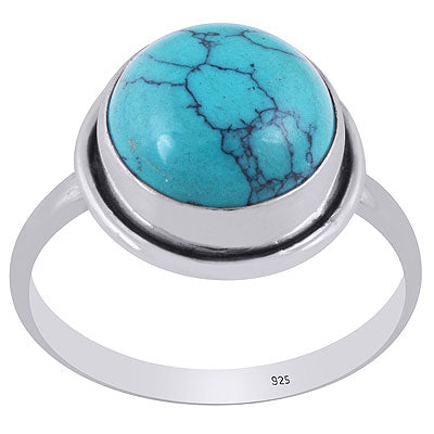 Stunning Plain Turquoise Round Shape 925 Sterling Solid Silver Ring - R3400834-3