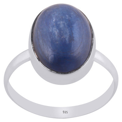 Plain Collet Natural Kyanite Oval Shape 925 Sterling Solid Silver Ring - R3400895-43