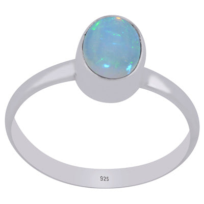 Plain Collet Natural Ethiopian Opal Oval Shape 925 Sterling Solid Silver Ring - R3400925-54