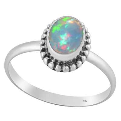 Beautiful Rawa Work Around Ethiopian Opal Oval Shape 925 Sterling Solid Silver Ring - R3400926-51