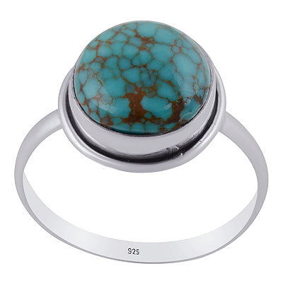 Stunning Plain Wire Natural Turquoise Round Shape 925 Sterling Solid Silver Rings - R3400937-10