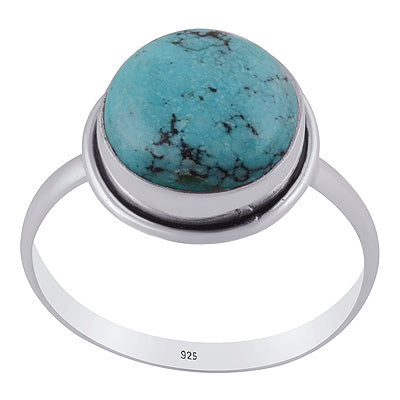 Stunning Plain Wire Natural Turquoise Round Shape 925 Sterling Solid Silver Rings - R3400937-11