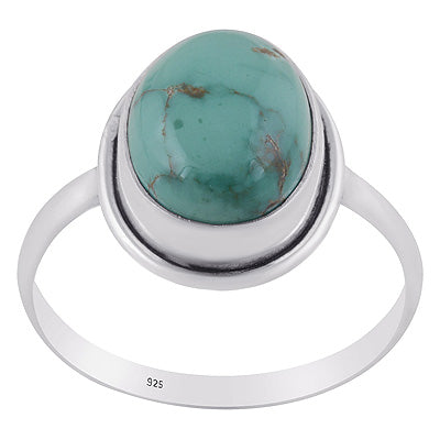Stunning Plain Wire Natural Turquoise Oval Shape 925 Sterling Solid Silver Rings - R3400937-2