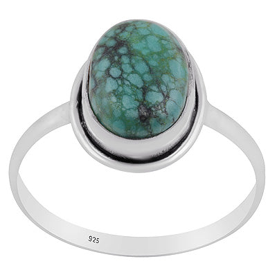 Stunning Plain Wire Natural Turquoise Oval Shape 925 Sterling Solid Silver Rings - R3400937-7