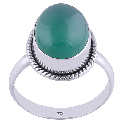 Classic Wire Around Green Onyx Oval Shape 925 Sterling Solid Silver Ring - R3400938-101