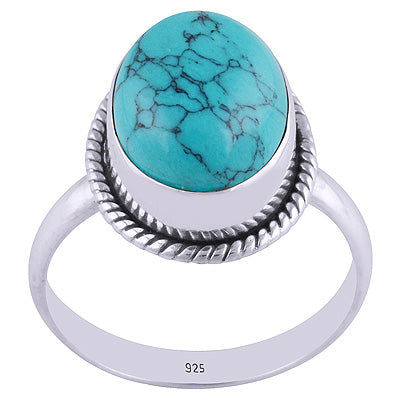Classic Wire Around Turquoise Oval Shape 925 Sterling Solid Silver Ring - R3400938-118