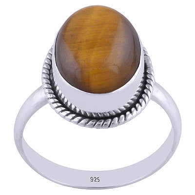 Classic Wire Around Tiger's Eye Oval Shape 925 Sterling Solid Silver Ring - R3400938-119