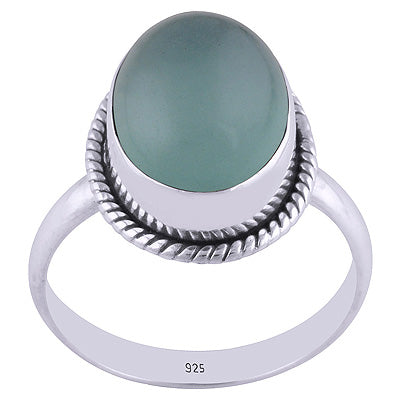 Classic Wire Around Aqua Chalcedony Oval Shape 925 Sterling Solid Silver Ring - R3400938-122