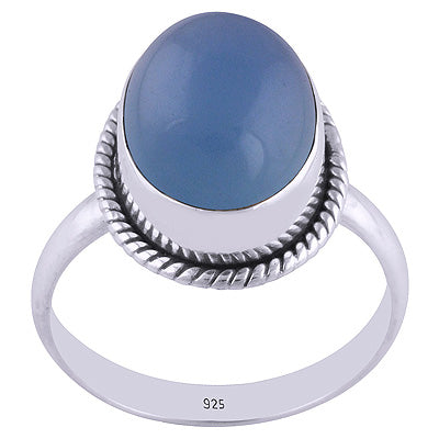 Classic Wire Around Blue Chalcedony Oval Shape 925 Sterling Solid Silver Ring - R3400938-98