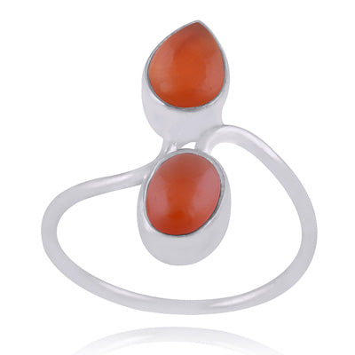 Alluring Two Stone Carnelian Oval,Pear Shape 925 Sterling Solid Silver Ring - R3400951-151