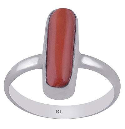 Alluring Capsule Shaped Gemstone Coral 925 Sterling Solid Silver Ring - R3401012-5