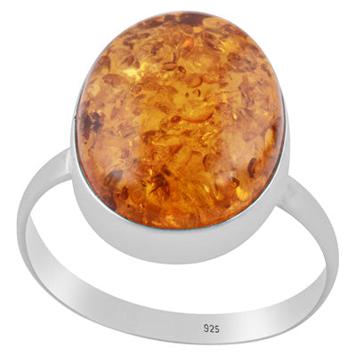 Gorgeous Plain Amber Oval Shape 925 Sterling Solid Silver Ring - R3401083-37