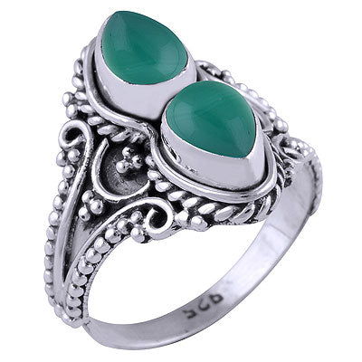 Stunning Rawa & Twisted Wire Work Around Green Onyx Pear Shape 925 Sterling Solid Silver Ring - R3401103-234