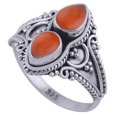Stunning Rawa & Twisted Wire Work Around Carnelian Pear Shape 925 Sterling Solid Silver Ring - R3401103-316