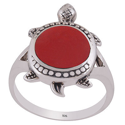 Gorgeous Tortoise Handcrafted on Coral Round Shape 925 Sterling Solid Silver Ring - R3401164-19